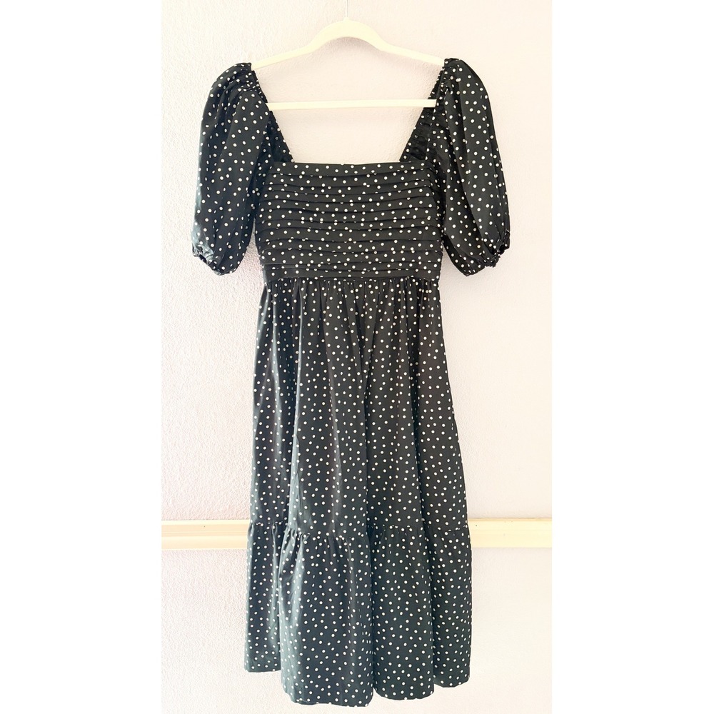 NWT Abercrombie & Fitch Emerson Poplin Puff Sleeve Midi Dress Polka Dot Coquette